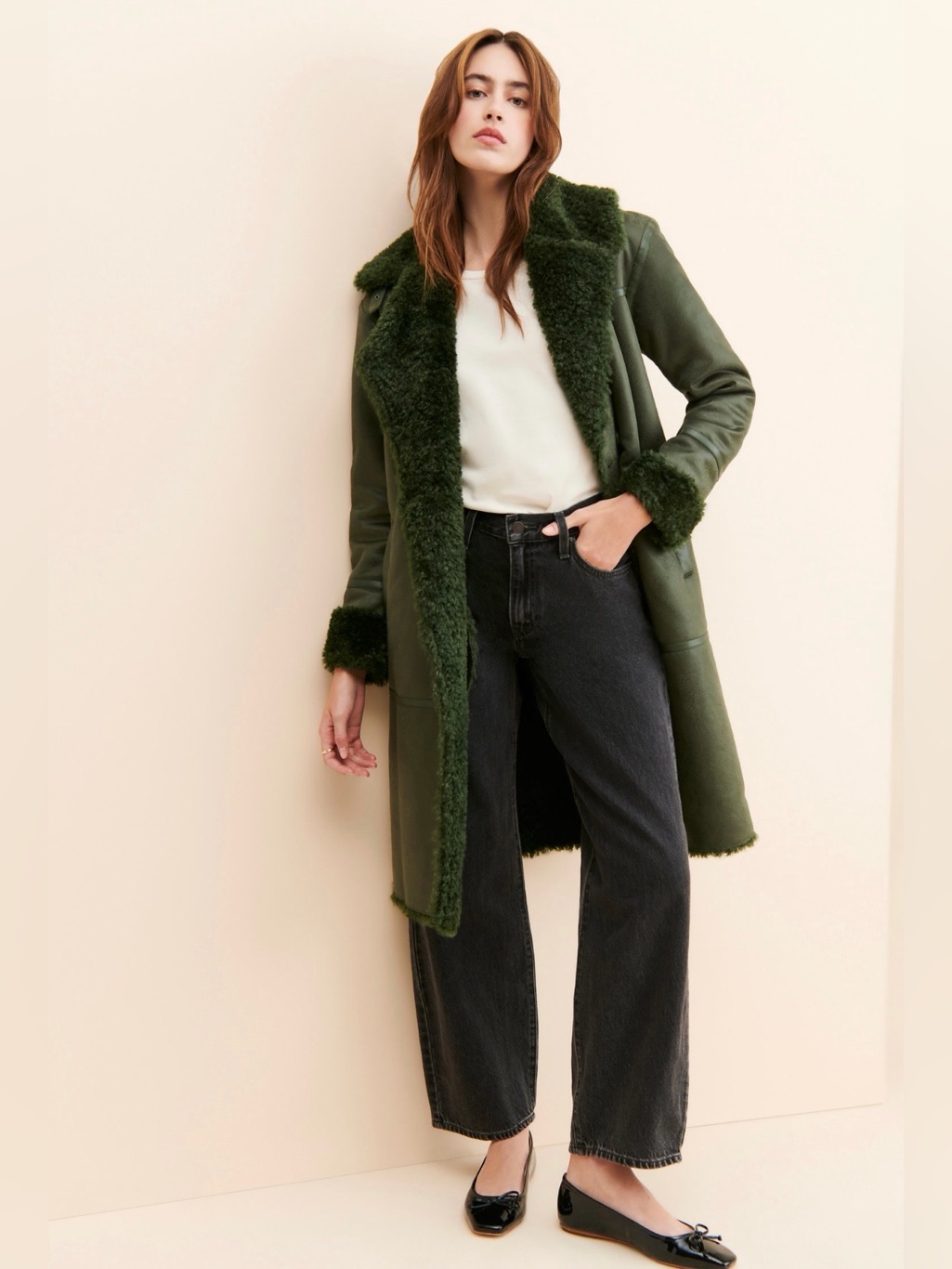 Like New Nvlt Faux Shearling Jacket In Olive Size Small